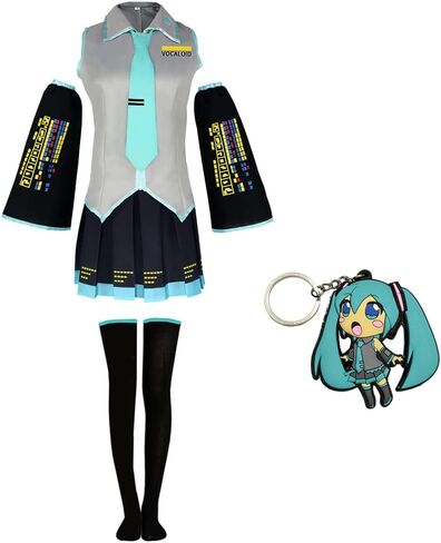 زي الثلج النسائي، فستان الرسوم المتحركة التنكري الزي المدرسي لهاتسوني ميكو مع إصدار الجورب 1 in Kuwait