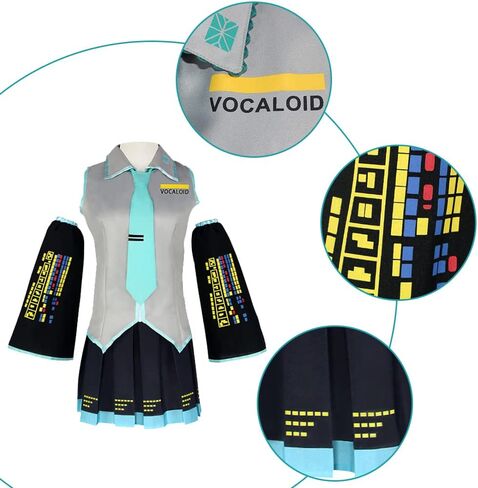 زي الثلج النسائي، فستان الرسوم المتحركة التنكري الزي المدرسي لهاتسوني ميكو مع إصدار الجورب 1 in Kuwait