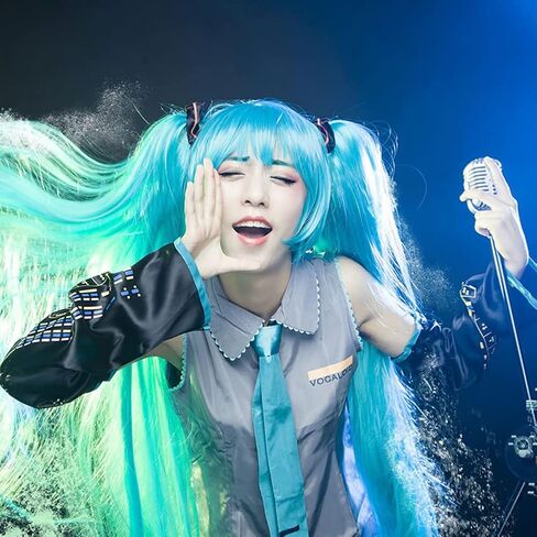 زي الثلج النسائي، فستان الرسوم المتحركة التنكري الزي المدرسي لهاتسوني ميكو مع إصدار الجورب 1 in Kuwait