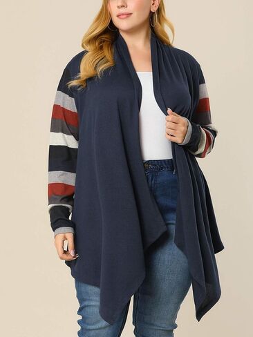 Agnes Orinda Women's Plus Size Cardigan Open Front Long Sleeve Lightweight 2023 Stripe Splicing Long Cardigans in Saudi Arabia