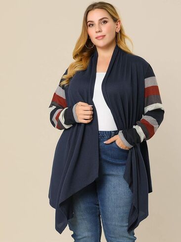 Agnes Orinda Women's Plus Size Cardigan Open Front Long Sleeve Lightweight 2023 Stripe Splicing Long Cardigans in Saudi Arabia