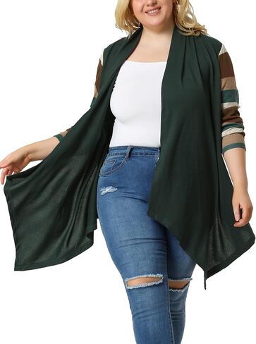 Agnes Orinda Women's Plus Size Cardigan Open Front Long Sleeve Lightweight 2023 Stripe Splicing Long Cardigans in Saudi Arabia