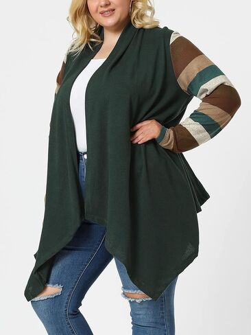 Agnes Orinda Women's Plus Size Cardigan Open Front Long Sleeve Lightweight 2023 Stripe Splicing Long Cardigans in Saudi Arabia