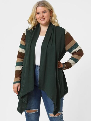 Agnes Orinda Women's Plus Size Cardigan Open Front Long Sleeve Lightweight 2023 Stripe Splicing Long Cardigans in Saudi Arabia