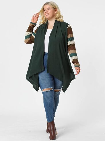 Agnes Orinda Women's Plus Size Cardigan Open Front Long Sleeve Lightweight 2023 Stripe Splicing Long Cardigans in Saudi Arabia