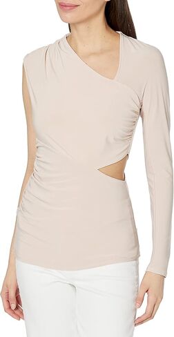 BCBGMAXAZRIA Women's Asymmetrical Neck Draped One Sleeve Cutout Top in Saudi Arabia