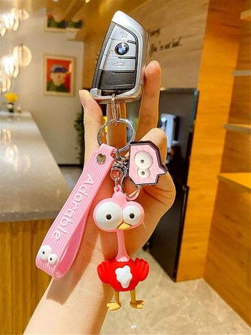 Ergugos Unique and Funny Eye-popping Ostrich Doll key Chain Adorable Cartoon Car keys Bag Pendant/Accessories Trendy Cartoon Animal Key Ring PVC Ostrich Present for Children Boys Kids Girls in Saudi Arabia