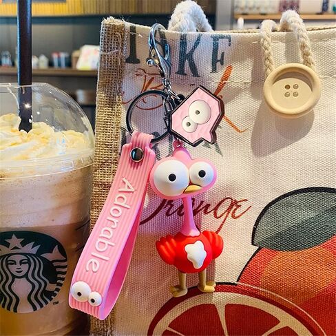 Ergugos Unique and Funny Eye-popping Ostrich Doll key Chain Adorable Cartoon Car keys Bag Pendant/Accessories Trendy Cartoon Animal Key Ring PVC Ostrich Present for Children Boys Kids Girls in Saudi Arabia