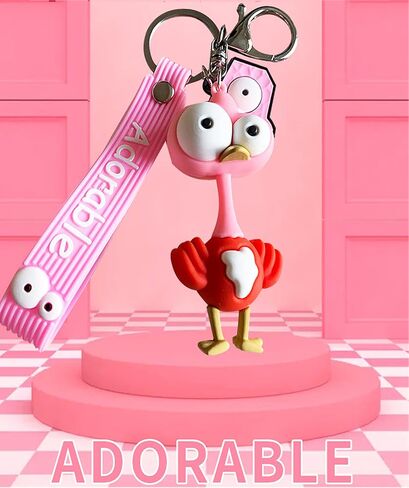 Ergugos Unique and Funny Eye-popping Ostrich Doll key Chain Adorable Cartoon Car keys Bag Pendant/Accessories Trendy Cartoon Animal Key Ring PVC Ostrich Present for Children Boys Kids Girls in Saudi Arabia
