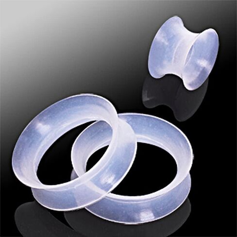 Pair 5/8" (16MM) CLEAR SILICONE EARSKIN TUNNELS Double Flare Gauges Super Ultra Thin Soft Flexible Flesh Plugs (2pcs) in Saudi Arabia
