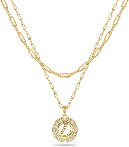 Dainty Layered Initial Necklaces for Women, 14K Gold Plated Paperclip Chain Necklace for Women Letter Pendant Gold Cion Initial Necklace for Women Layering Necklaces Gold Layered Necklace for Women in Saudi Arabia