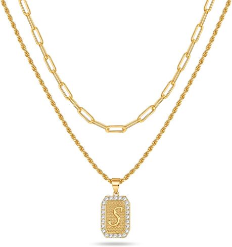 Dainty Layered Initial Necklaces for Women, 14K Gold Plated Paperclip Chain Necklace for Women Letter Pendant Gold Cion Initial Necklace for Women Layering Necklaces Gold Layered Necklace for Women in Saudi Arabia