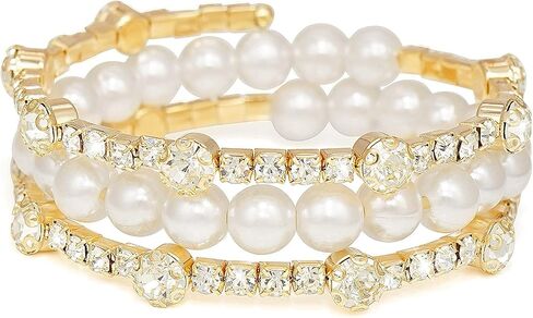 Adjustable Rhinestone Bracelet Classical Pearl Bracelet Bangle for Women Girls Jewelry in Saudi Arabia