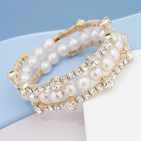 Adjustable Rhinestone Bracelet Classical Pearl Bracelet Bangle for Women Girls Jewelry in Saudi Arabia