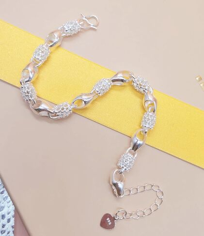 اساور بدلاية للنساء من اودوفيهي، اساور من الفضة الاسترلينية عيار 925 للنساء، سوار سلسلة معصم بدلاية للنساء، 7 انش، فضي، بدون احجار كريمة in Kuwait