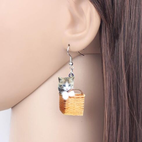 DUOWEI Sweet Basket Cat Kitten Earrings Acrylic Pets Dangle Drop Jewelry for Women Teens Girls Gifts in Saudi Arabia