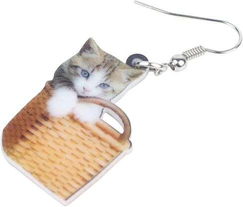 DUOWEI Sweet Basket Cat Kitten Earrings Acrylic Pets Dangle Drop Jewelry for Women Teens Girls Gifts in Saudi Arabia