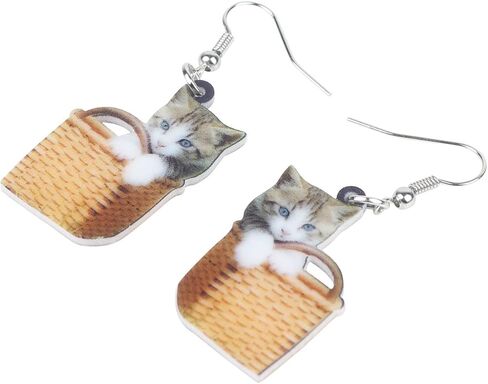 DUOWEI Sweet Basket Cat Kitten Earrings Acrylic Pets Dangle Drop Jewelry for Women Teens Girls Gifts in Saudi Arabia