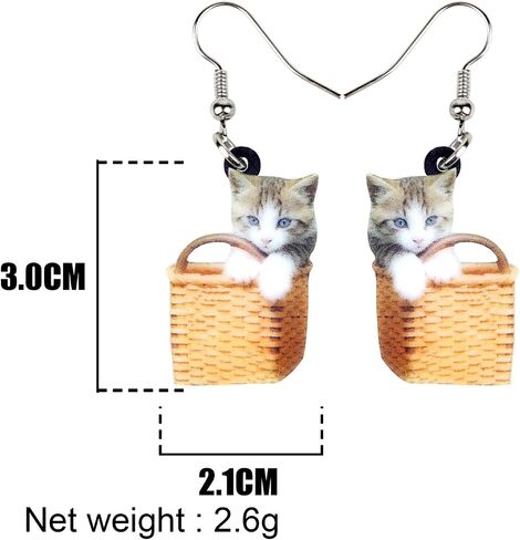 DUOWEI Sweet Basket Cat Kitten Earrings Acrylic Pets Dangle Drop Jewelry for Women Teens Girls Gifts in Saudi Arabia