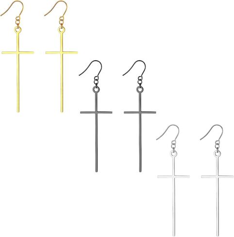 Cupimatch 3 Pairs Cross Dangle Pendant Earrings, Stainless Steel Ear Hook Earrings Set Fashion Jewelry Gifts for Women Girls in Saudi Arabia
