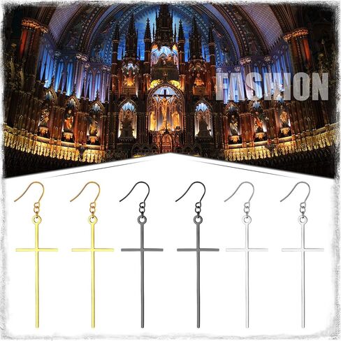 Cupimatch 3 Pairs Cross Dangle Pendant Earrings, Stainless Steel Ear Hook Earrings Set Fashion Jewelry Gifts for Women Girls in Saudi Arabia