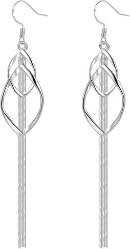 met-edianger Rhinestone Twist Drop Dangle Earrings Silver/Gold Plated Cubic Zirconia Linear Swirl Wire Dangling Earrings for Women Girls in Saudi Arabia