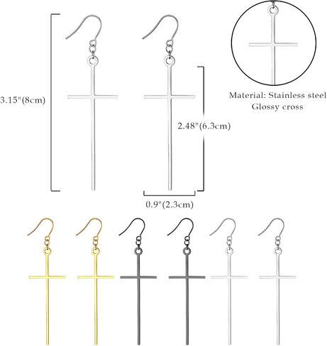 Cupimatch 3 Pairs Cross Dangle Pendant Earrings, Stainless Steel Ear Hook Earrings Set Fashion Jewelry Gifts for Women Girls in Saudi Arabia