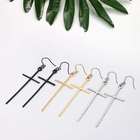 Cupimatch 3 Pairs Cross Dangle Pendant Earrings, Stainless Steel Ear Hook Earrings Set Fashion Jewelry Gifts for Women Girls in Saudi Arabia