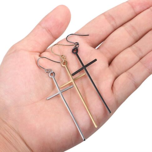 Cupimatch 3 Pairs Cross Dangle Pendant Earrings, Stainless Steel Ear Hook Earrings Set Fashion Jewelry Gifts for Women Girls in Saudi Arabia