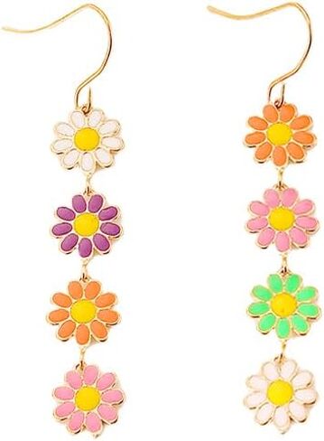 Colorful Daisy Flower Long Dangle Earrings Enamel Daisy Flower Dangling Earring Plant Sunflower Floral Earrings Spring Summer Jewelry for Women Girls in Saudi Arabia