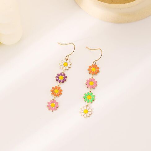 Colorful Daisy Flower Long Dangle Earrings Enamel Daisy Flower Dangling Earring Plant Sunflower Floral Earrings Spring Summer Jewelry for Women Girls in Saudi Arabia