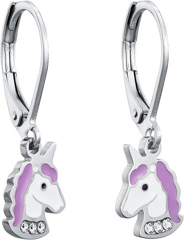 Earrings For Girls, Pink Purple Unicorn Hypoallergenic Earrings for Girls, Leverbacks, Stainless Steel Ultra Sensitive Ears For Kids, Toddlers, Little Girls, Teens in Saudi Arabia
