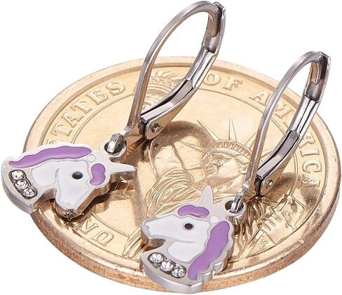 Earrings For Girls, Pink Purple Unicorn Hypoallergenic Earrings for Girls, Leverbacks, Stainless Steel Ultra Sensitive Ears For Kids, Toddlers, Little Girls, Teens in Saudi Arabia