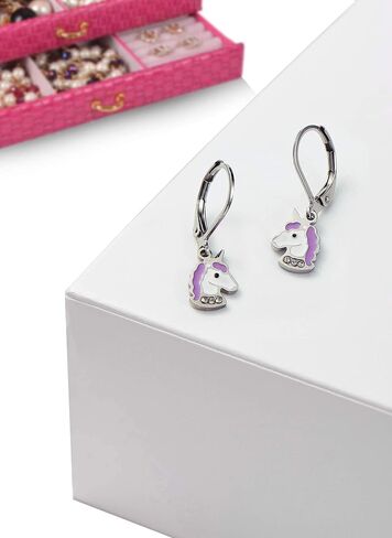 Earrings For Girls, Pink Purple Unicorn Hypoallergenic Earrings for Girls, Leverbacks, Stainless Steel Ultra Sensitive Ears For Kids, Toddlers, Little Girls, Teens in Saudi Arabia