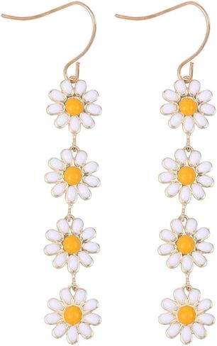 Colorful Daisy Flower Long Dangle Earrings Enamel Daisy Flower Dangling Earring Plant Sunflower Floral Earrings Spring Summer Jewelry for Women Girls in Saudi Arabia