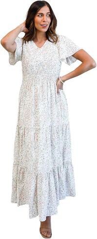 Mikarose Women's The Eden Antique Cream Ditsy Floral Midi Dress in Saudi Arabia