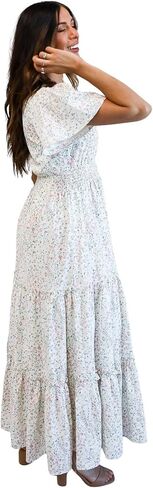 Mikarose Women's The Eden Antique Cream Ditsy Floral Midi Dress in Saudi Arabia