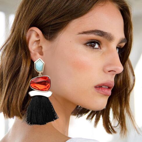 Boho Vintage Statement National Style Tassel Water Heart Leaf Shaped Alloy Long Drop Dangle Earrings in Saudi Arabia