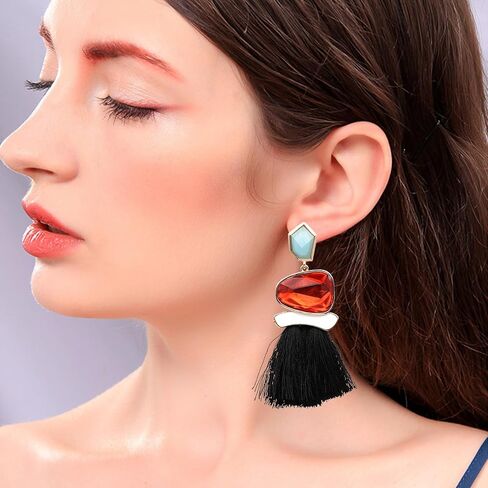 Boho Vintage Statement National Style Tassel Water Heart Leaf Shaped Alloy Long Drop Dangle Earrings in Saudi Arabia