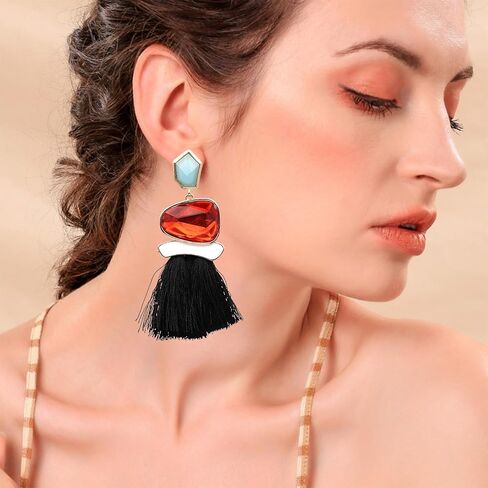 Boho Vintage Statement National Style Tassel Water Heart Leaf Shaped Alloy Long Drop Dangle Earrings in Saudi Arabia