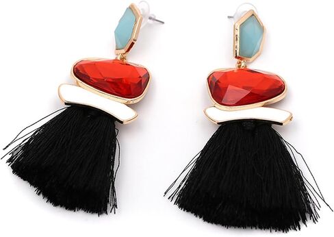 Boho Vintage Statement National Style Tassel Water Heart Leaf Shaped Alloy Long Drop Dangle Earrings in Saudi Arabia