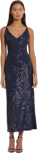 Donna Morgan womens Donna Morgan Women's Dresses Sequin V-neck Spaghetti Strap Midi Dress With High Slit Dress (pack of 1) in Saudi Arabia