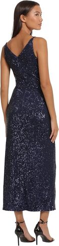 Donna Morgan womens Donna Morgan Women's Dresses Sequin V-neck Spaghetti Strap Midi Dress With High Slit Dress (pack of 1) in Saudi Arabia