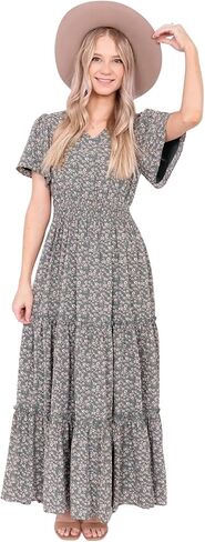 Mikarose Women's The Eden Antique Cream Ditsy Floral Midi Dress in Saudi Arabia
