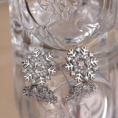 JeanBeau Snowflake Bow Heart Stud Earrings for Women Teen Girls, Cute Sparkly Cubic Zirconia Rhinestone Shell Cartilage Hypoallergenic Holiday Prom Wedding Fashion Jewelry Gift in Saudi Arabia