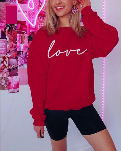 CM C&M WODRO Women Valentine's Day Love Sweatshirt Crewneck Long Sleeve Shirts Casual Pullover Lightweight Tops Blouse in Saudi Arabia