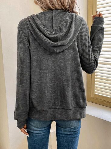 COZYEASE Women's Zip Up Hoodie Long Sleeve Drawstring Ribbed Knit Cardigan Sweatshirt Zipped Hoodies Fall Jacket in Saudi Arabia