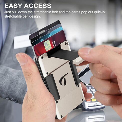 محفظة صغيرة للرجال من يوموفين - محفظة معدنية رفيعة قابلة للتمدد من الالومنيوم مع 1 حامل شارة هوية بنافذة شفافة، تحمل ما يصل إلى 15 بطاقة مع حزام للنقود., اللوز المبيض, مُبسط in Kuwait