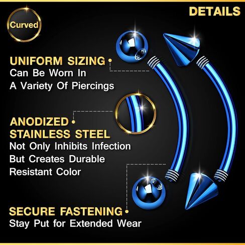 4 قطعة الفولاذ المقاوم للصدأ الأزرق الداكن منحنى الحديد 16 جرام 3 مللي متر الكرة سبايك الفص ثعبان دغة أقراط الشفاه ثقب المجوهرات رؤية المزيد من الأحجام in Kuwait