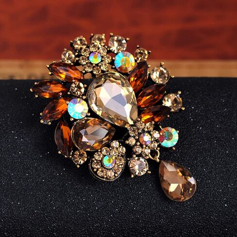 Womenfts Vintage Fashion Brooch,Crystal Antiqued Gold Tone Teardrop Bouquet Style For Party Wedding Ect, yellow, 4.13inchx4.25inchx0.66inch in Saudi Arabia